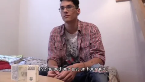A dirty lad takes his garments off