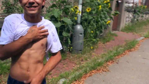 taut fellow with dyed hair receives boned outdoors
